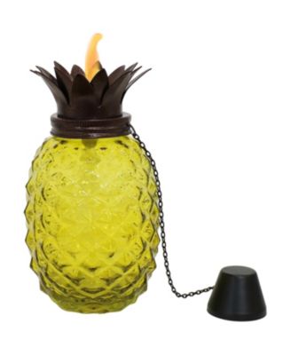Outdoor Adjustable Height 3-in-1 Glass Pineapple Torch Set with Snuffers and Metal Poles, 2-Pack