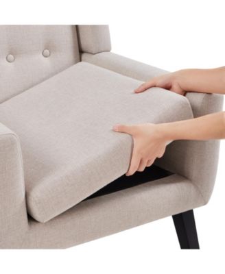 1 Pc  Linen Fabric & Solid Wood  Button Tufted, Removable Cushion  Armchair