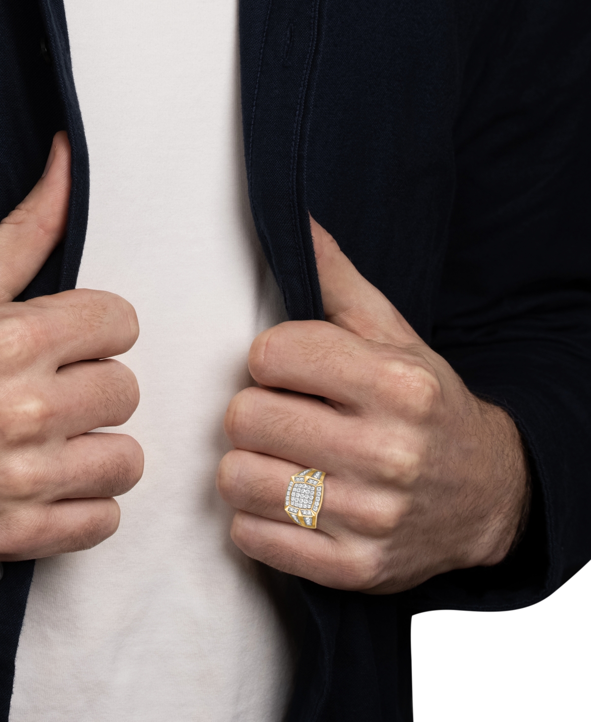 Esquire Men's Jewelry Lab-Grown Diamond Ring (1 ct. t.w.) in 14K Gold-Plated Sterling Silver