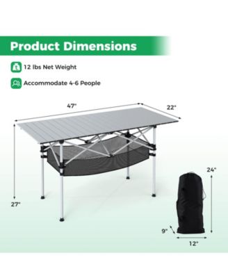 Patio Folding Camping Table with Aluminum Roll-up Tabletop & Mesh Basket