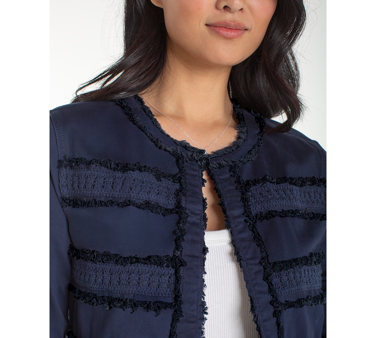 Liverpool Los Angeles Petite Collarless Fray and Lace Jacket