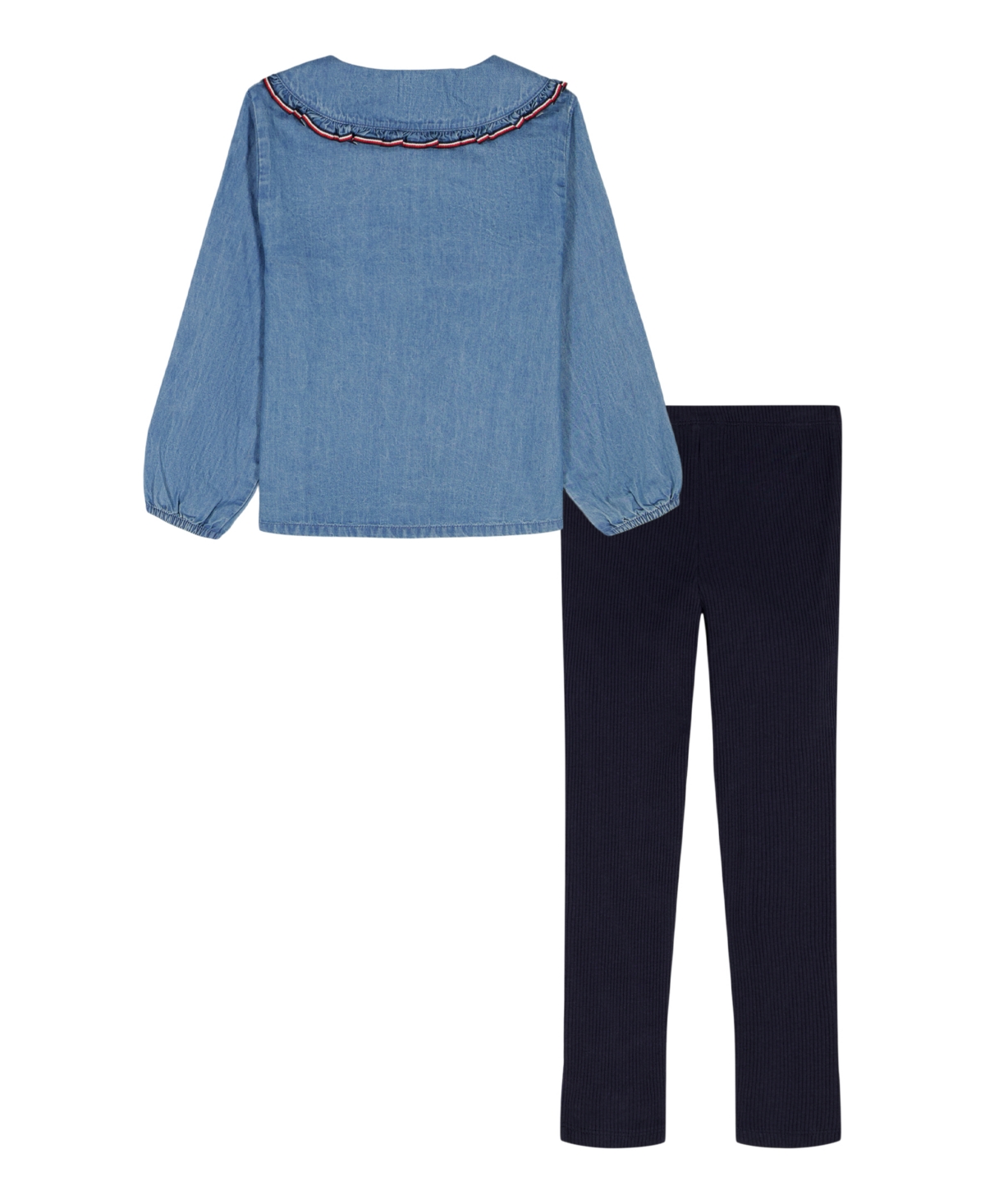 Tommy Hilfiger Kids' Denim Button-up Shirt & Leggings Set In Blue