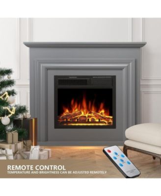 Electric Fireplace Heater Wooden Surround Firebox, Remote Control, Adjustable LED Flame, 750W/1500W Freestanding Fireplace