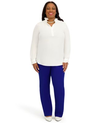Women's V-Neck Long-Sleeve Top, Regular and Plus Size