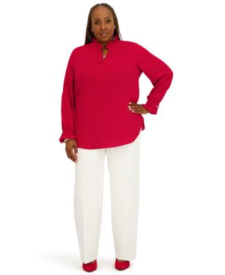 Women's V-Neck Long-Sleeve Top, Regular and Plus Size