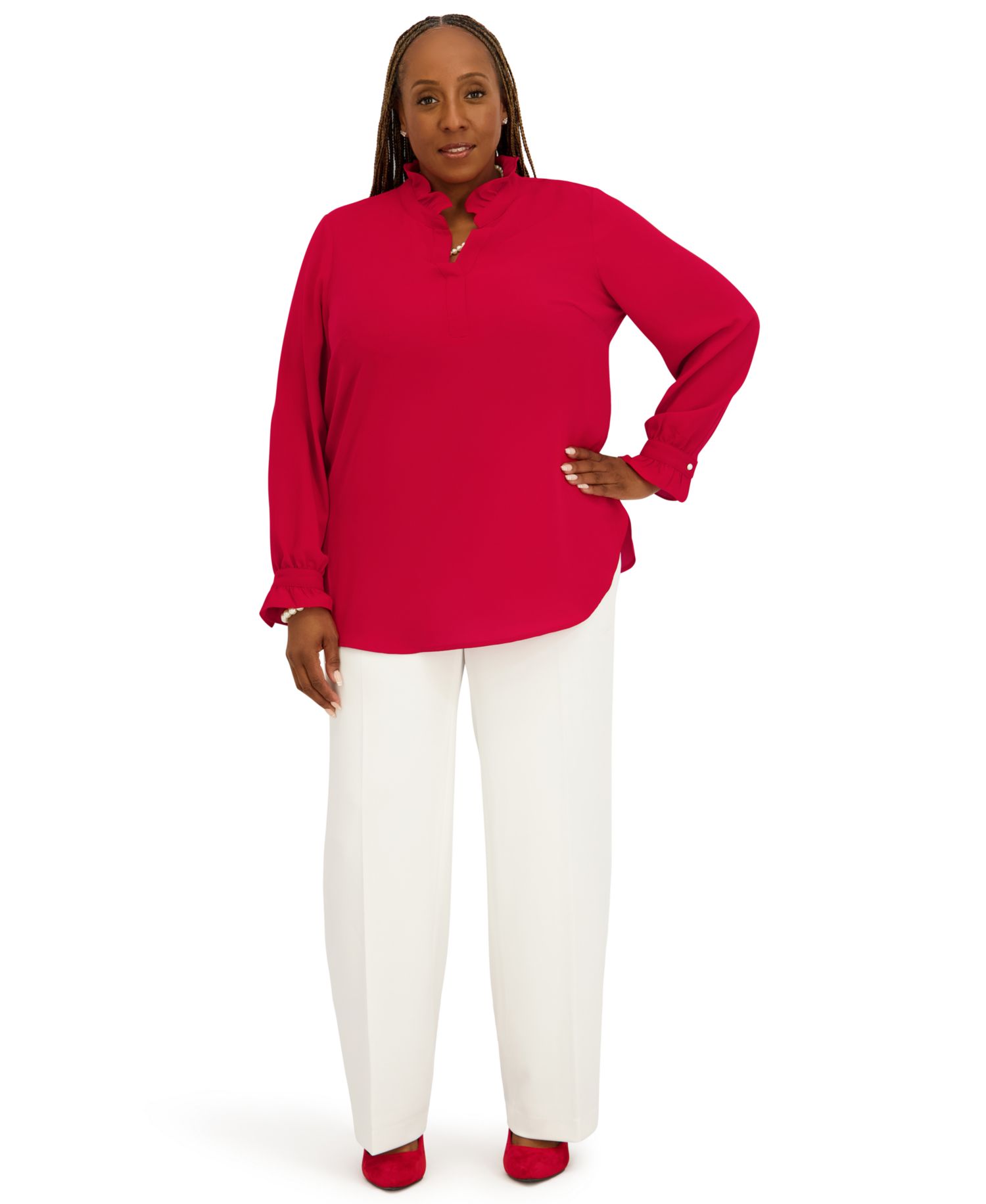 Women's V-Neck Long-Sleeve Top, Regular and Plus Size