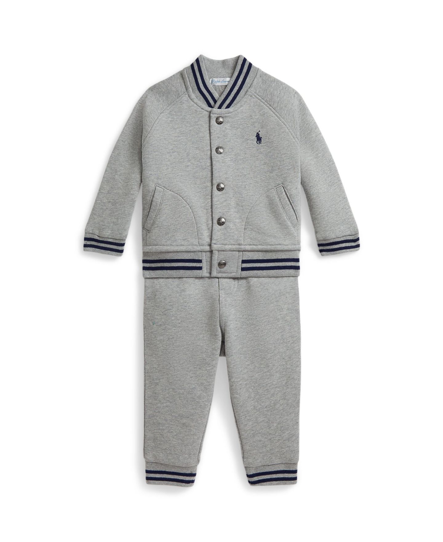 Детский комплект Polo Ralph Lauren для малыша: бейсбольная куртка и джоггеры, 2 предмета, цвет: Серый — фото 1