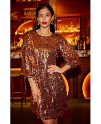Women's Balloon Sleeve Sequin Mini Dress