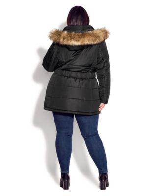Women's Plus Size Belted Hood Puffer Coat
