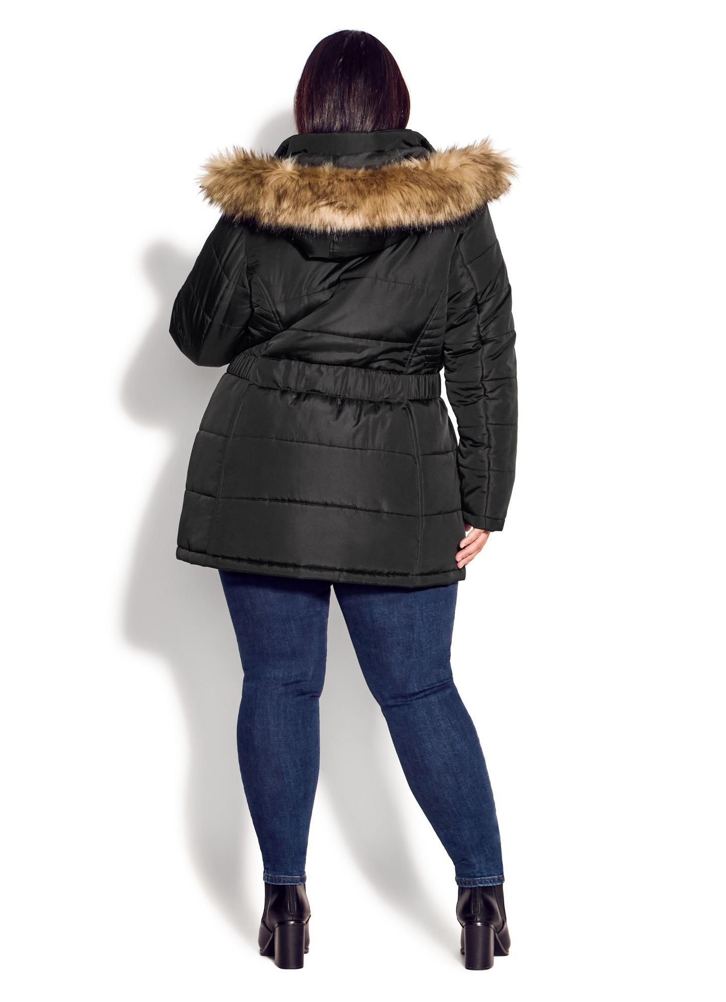 Женская куртка Avenue Plus Size Belted Hood Puffer, цвет: Чёрный — фото 2