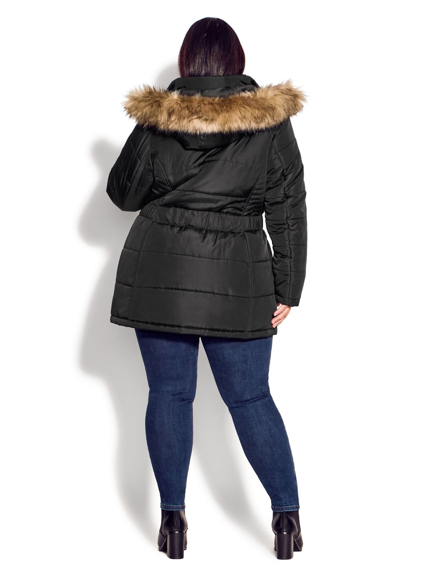 Women's Plus Size Belted Hood Puffer Coat
