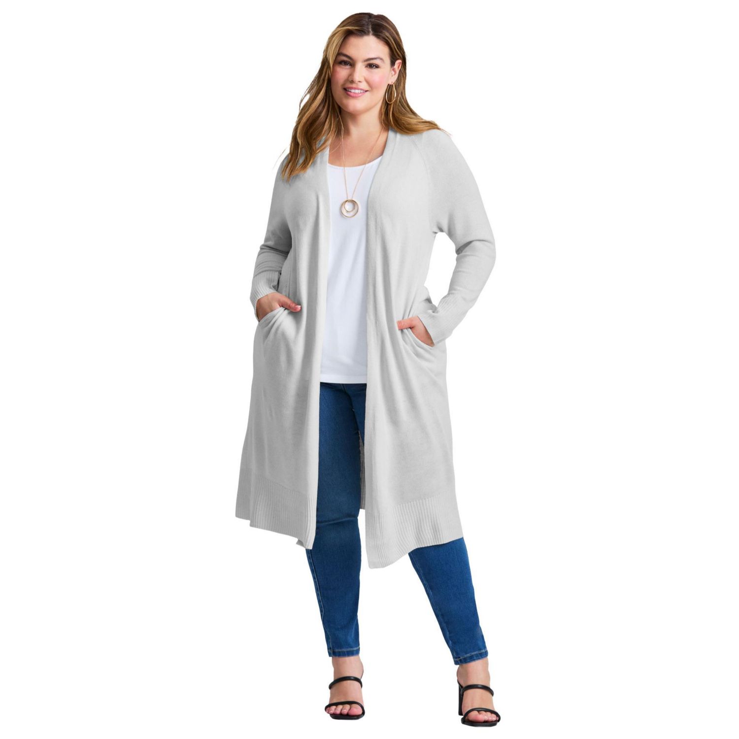 Women's Plus Size Raglan Sleeve Duster Cardigan