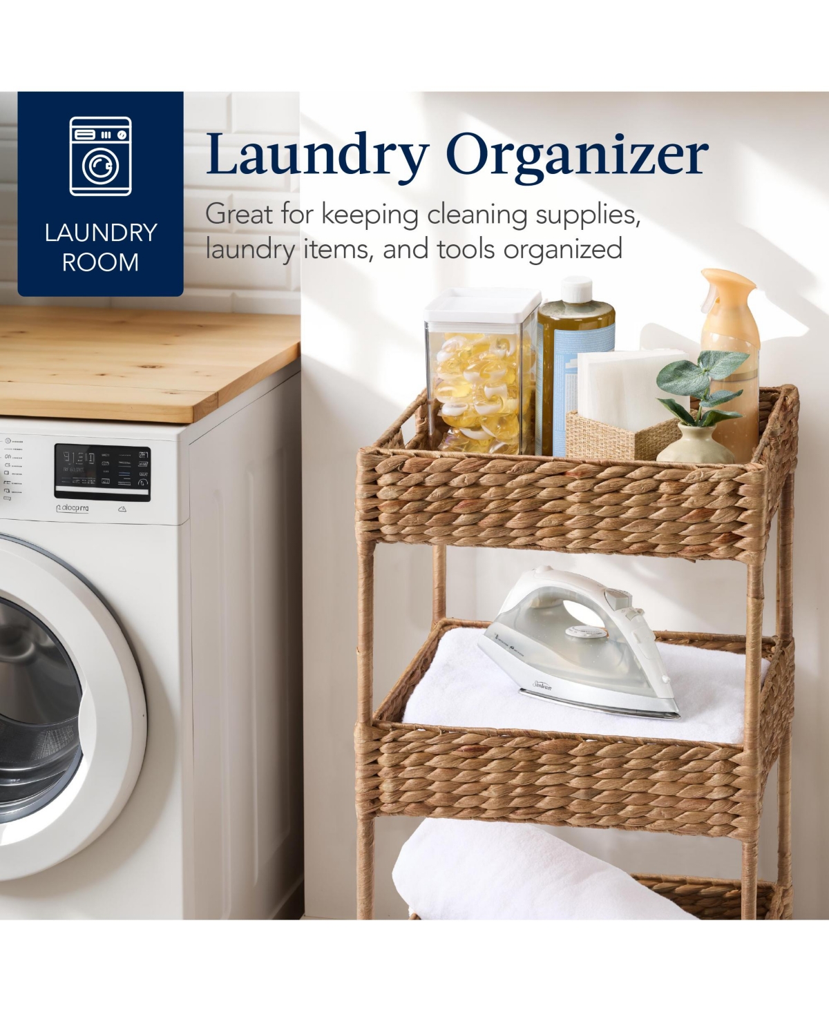 Best Choice Products 3-Tier Water Hyacinth Rolling Utility Cart w/ Weaved Baskets