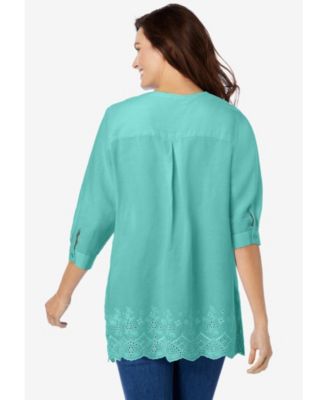 Women's Plus Size Embroidered Pintuck Tunic