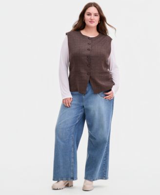 Trendy Plus Size Plaid Vest, Macy's Exclusive