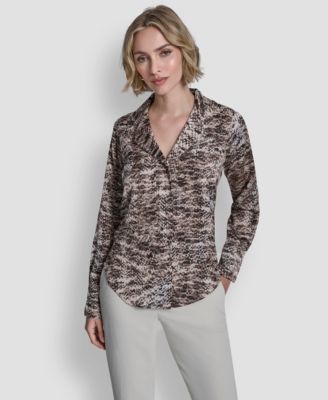 DKNY - Women's Collared Button-Up Blouse