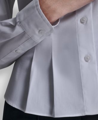 Women's Pleated Button-Up Blouse