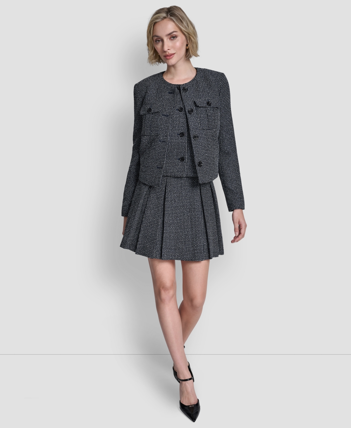 Dkny Women's Collarless Cropped 4-button Jacket In Gray