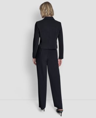 Dkny Womens Three Button Notch Collar Jacket Pintuck Wide Leg Pants In Blue