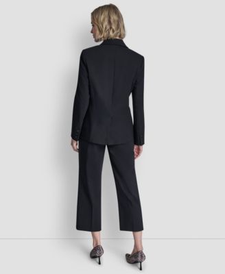 Dkny Womens One Button Notch Collar Jacket Button Front Vest Top Pintuck Straight Fit Pants In Blue