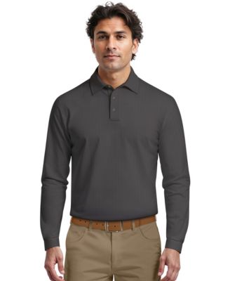 PGA TOUR - Men's Houndstooth Pattern Long-Sleeve Golf Polo Shirt