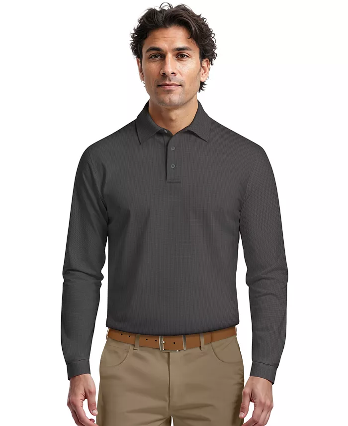 Men's Houndstooth Pattern Long-Sleeve Golf Polo Shirt - thumbnail 5