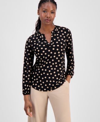 Petite Split-Neck Elastic-Cuff Top