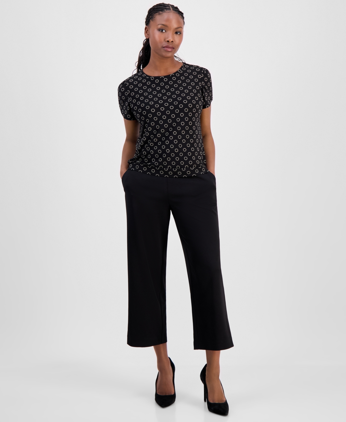 Ak Anne Klein Petite Circle-Print Top