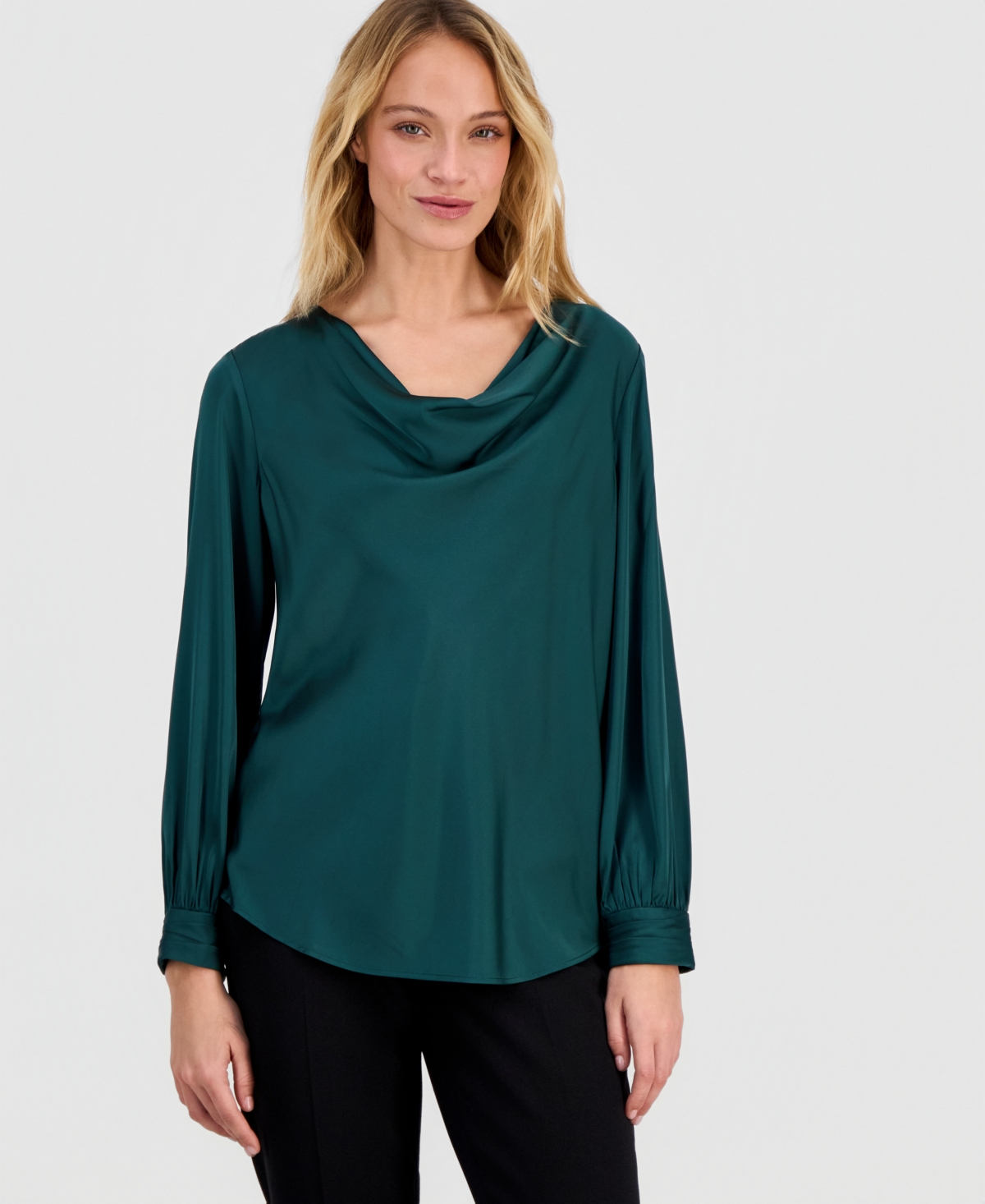 Anne Klein Women's Cowlneck Long-Sleeve Blouse