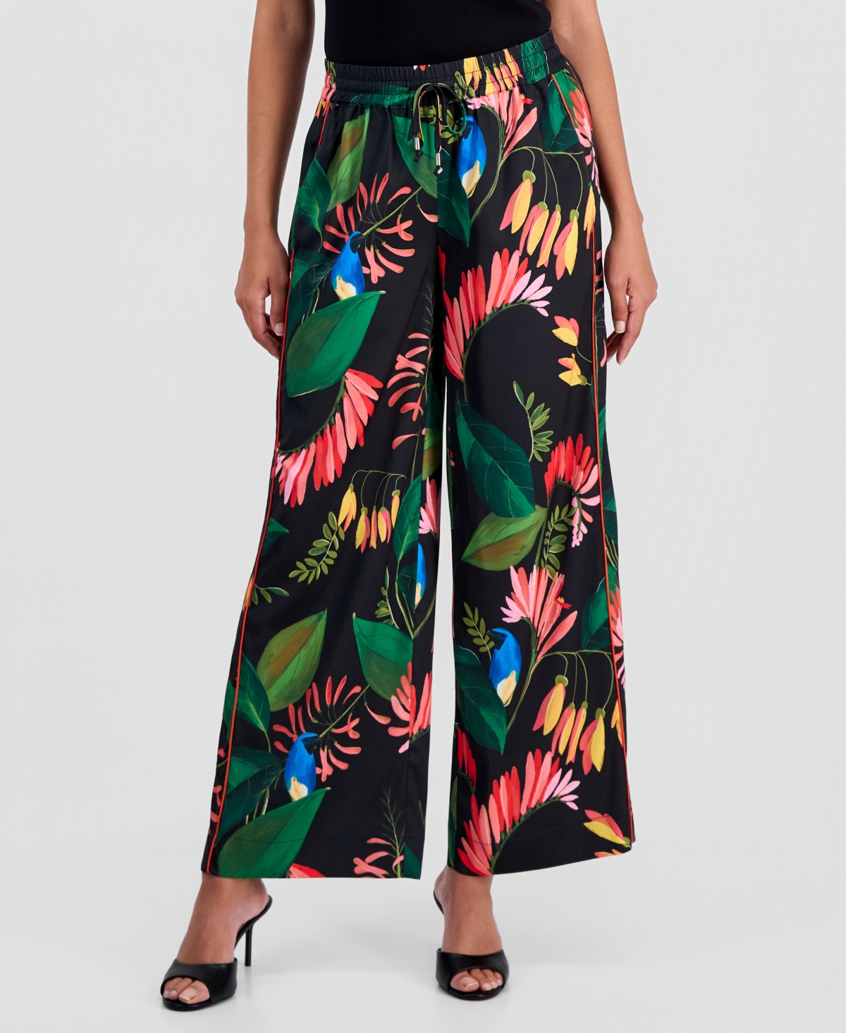 T Tahari Women's Floral Wide-Leg Pull-On Pants