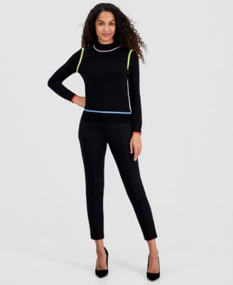 Women's Multi-Color Tipping Mock-Neck Long-Sleeve Top