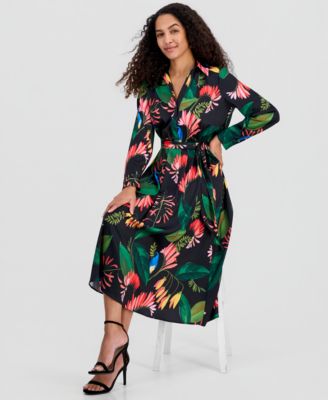 Women's Floral-Print Tie-Belt Fit & Flare Dress
