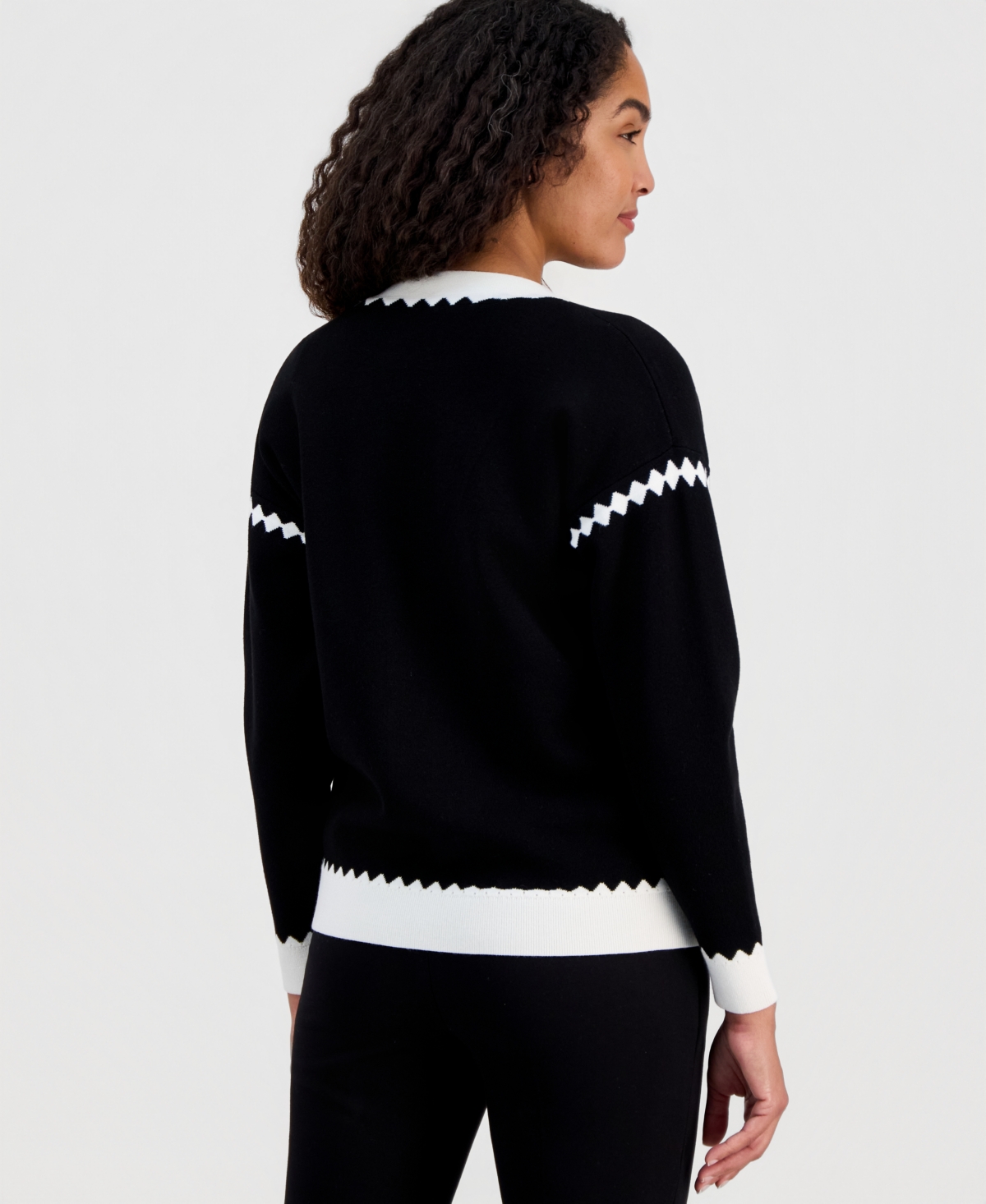 T Tahari Women's Colorblocked V-Neck Button Cardigan