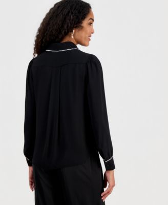 Women's Contrast-Trim Button-Down Blouse