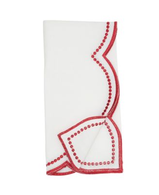 Embroidered Polka Dot Napkins with Scallop Edge, Set of 4