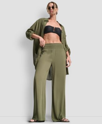 Women's Smocked-Waist Cover-Up Pull-On Pants