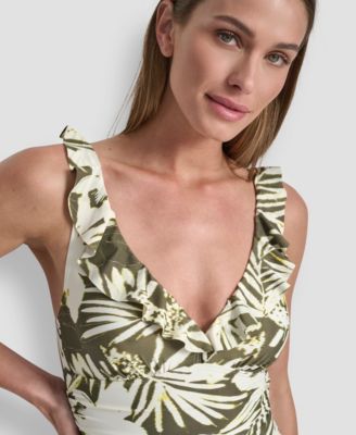 Ruffle Plunge Underwire Tummy Control One-Piece Swimsuit, Created for Macy's