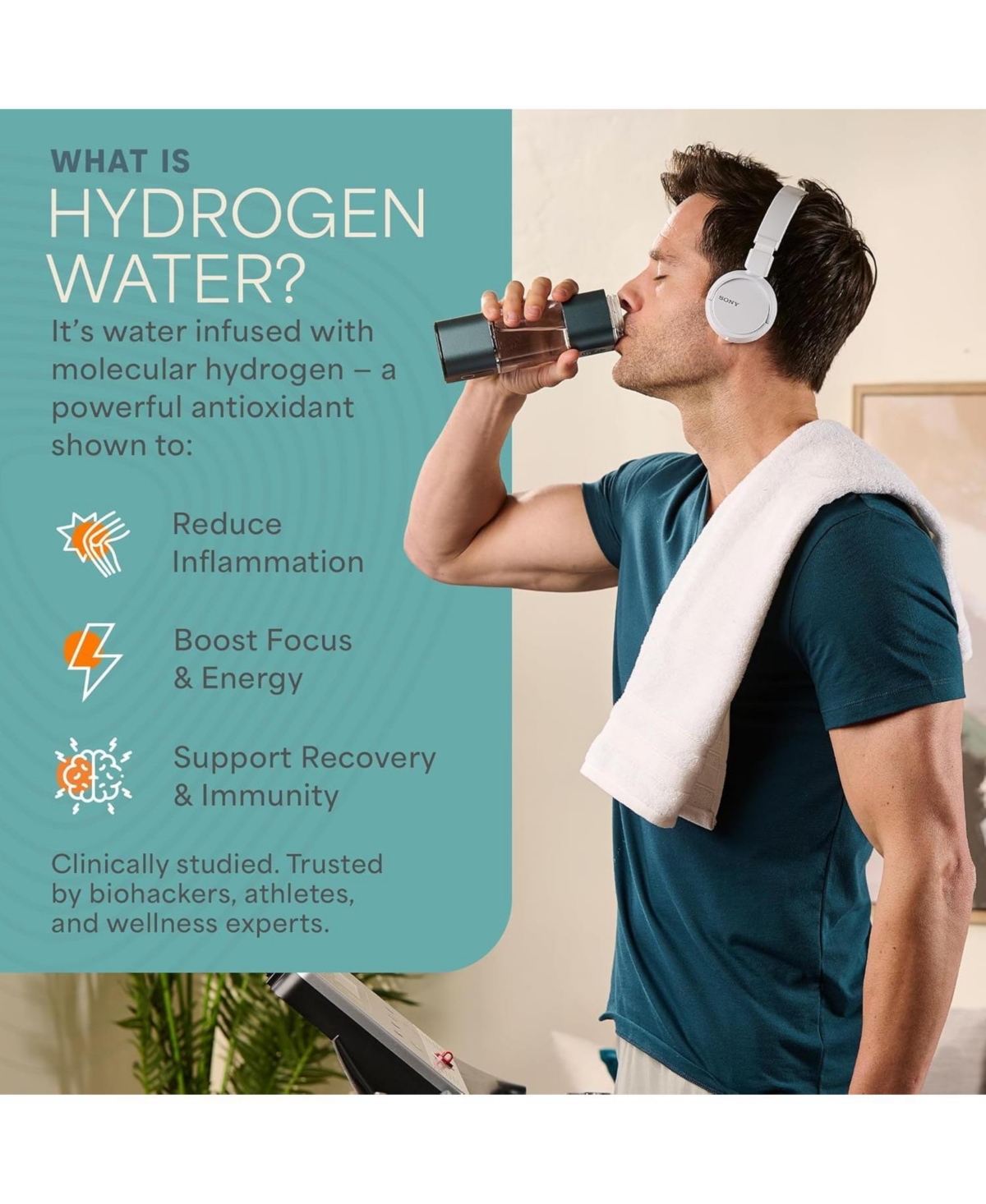 Lifepro HydroLife Peak 280ml Hydrogen Water Bottle with Spe/Pem Tech, Oled Display & Usb-c Charging