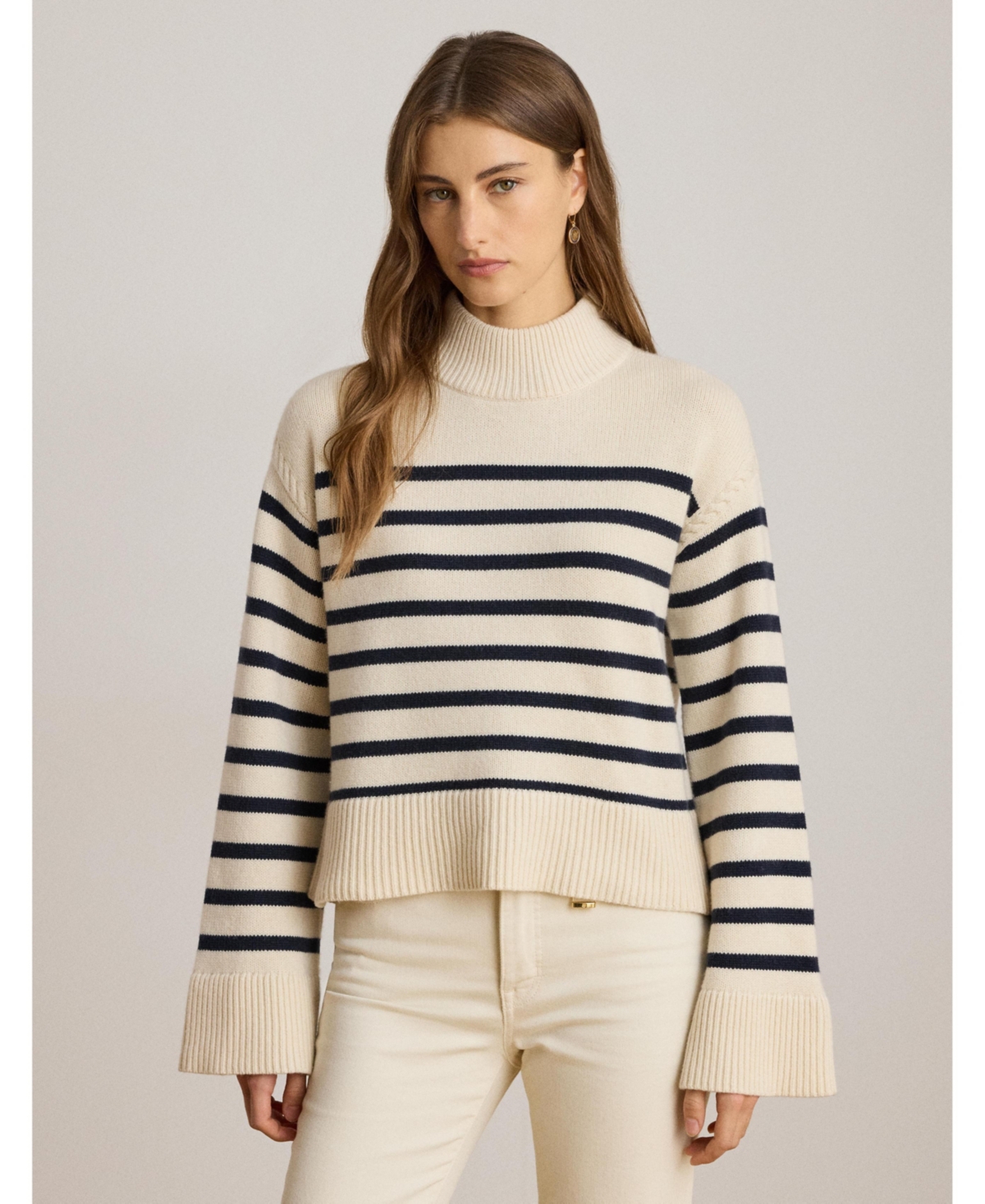 Lauren Ralph Women's Striped Mock Neck Sweater