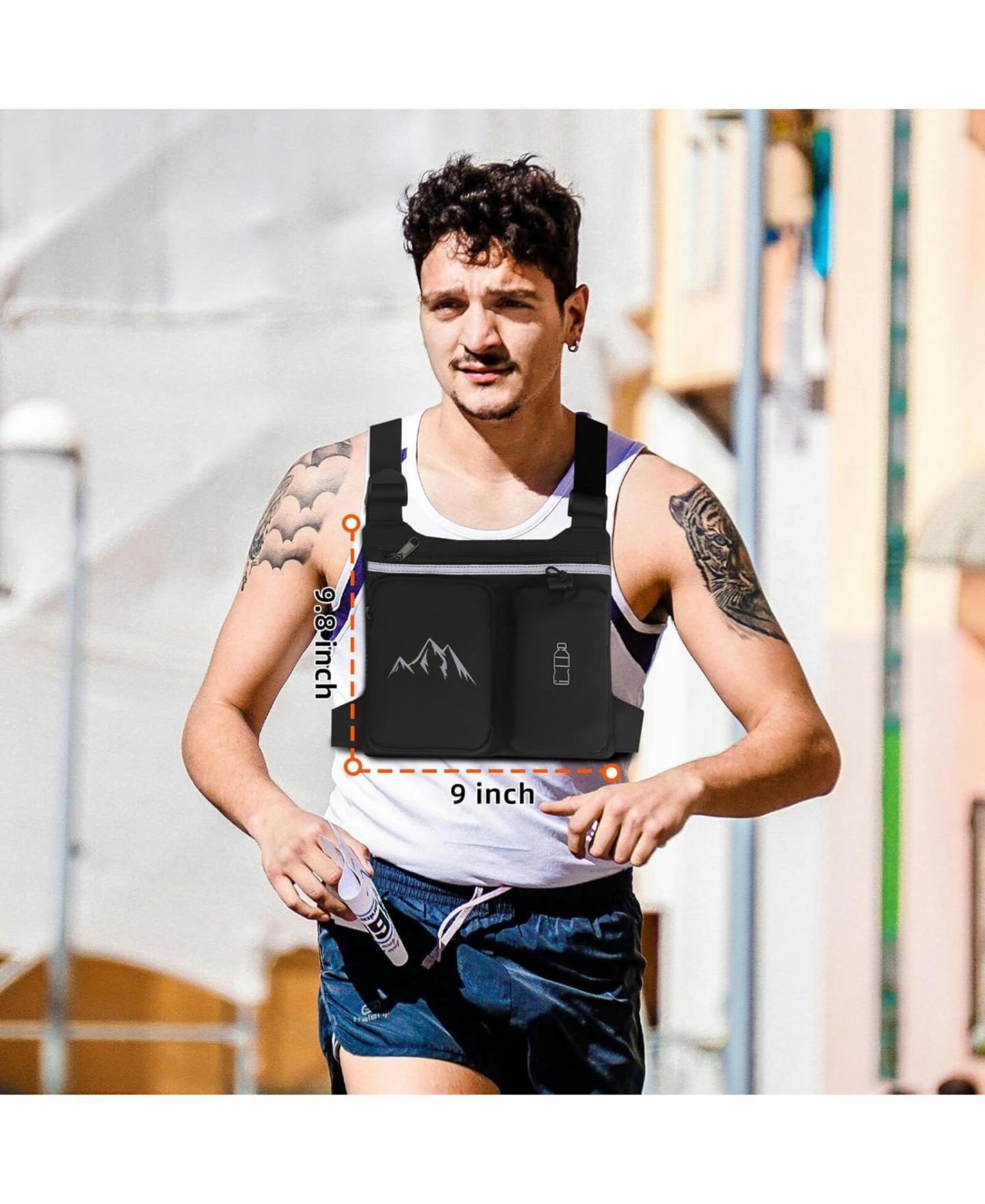 Женский жилет BATFOX Running Vest Chest Pack with Hydration Bottle & Reflective Gear, Sport Chest Bag for Men & Women (Slate), цвет: Чёрный — фото 9