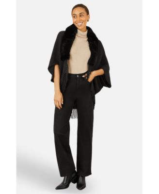 Women's Fur Collar Shrug With Tassel Hem