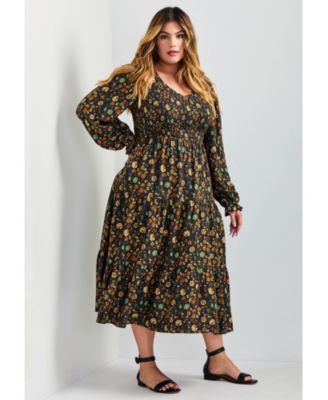 Women's Plus Size Indi Puff Sleeve Shirred Dress
