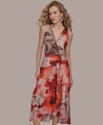 Women's Faux Wrap Floral A-Line Midi Dress