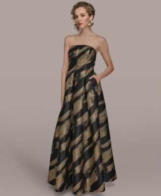 Women's Metallic Jacquard Strapless Ball Gown