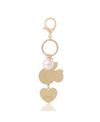 Minnie Mouse Keychain with Pearl and Glitter Heart Charms