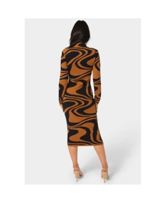 Women's Jacquard Funnel Midi Sweater Dress
