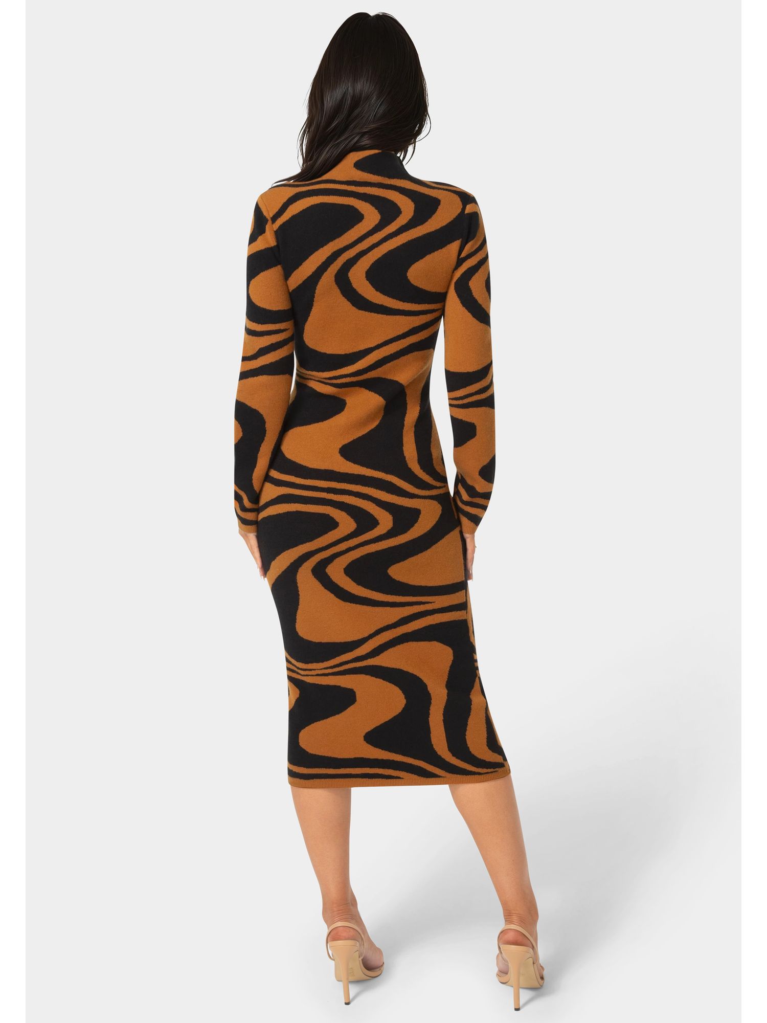 Women's Jacquard Funnel Midi Sweater Dress