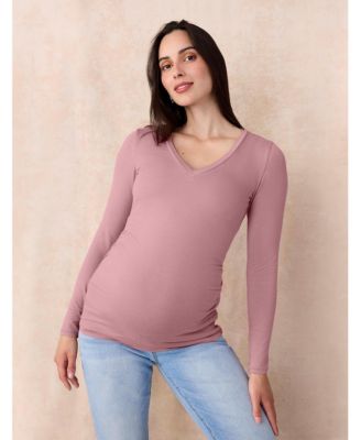 Maternity Motherhood V-Neck Side-Ruched Long Sleeve Tee