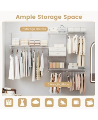4-8 FT Wall-Mounted Closet Organizers and Storage System with Hanging Rod