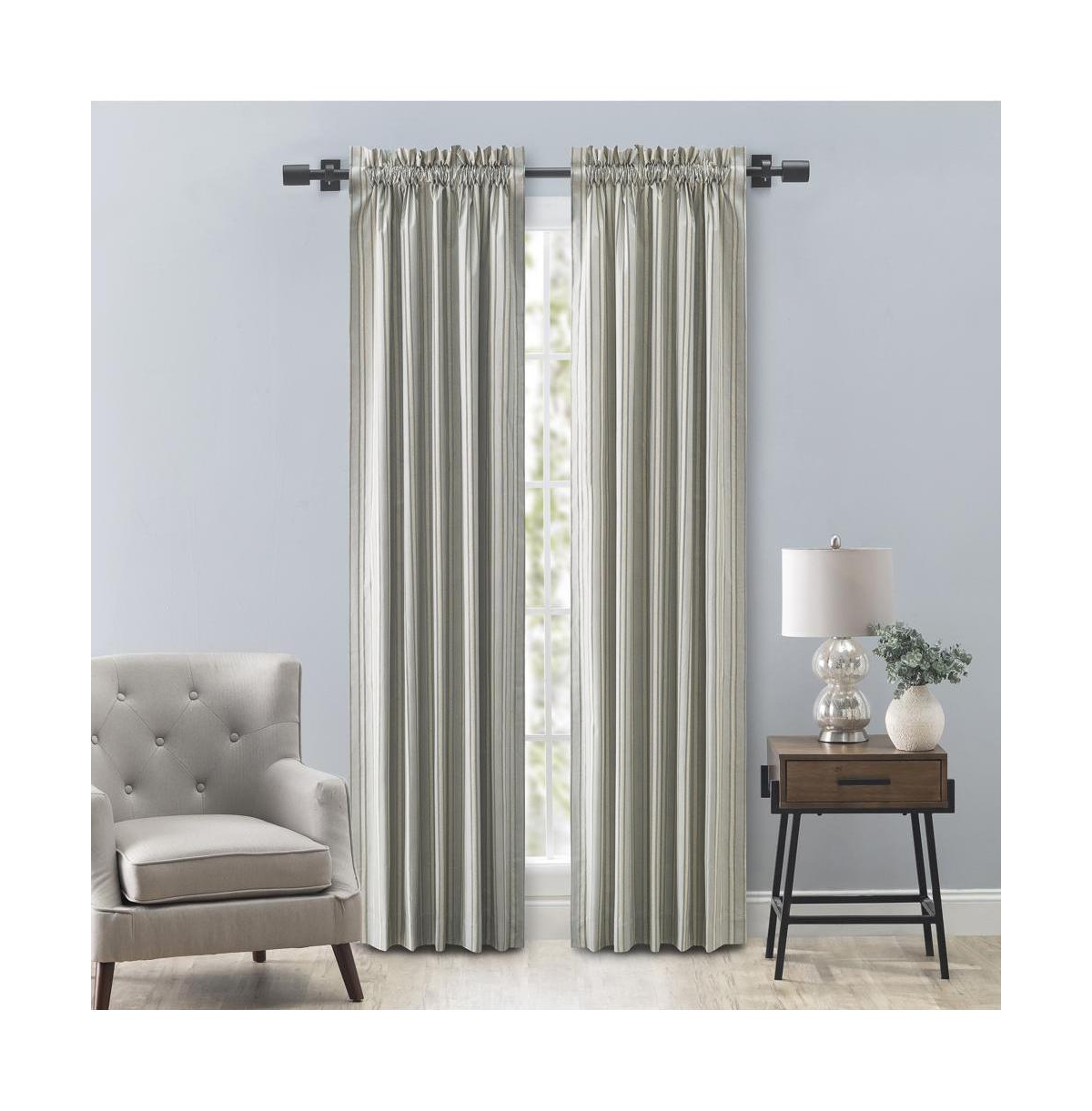 Ellis Curtain Springfield Stripe Tailored 3" Rod Pocket Curtain Panel Pair with Ties 82" x 84